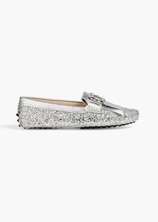 Tod's - T-ring fringed glittered metallic leather loafers - Metallic - EU 36