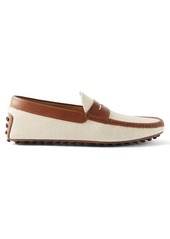 Tod's - Gommino Canvas And Leather Loafers - Mens - Brown White