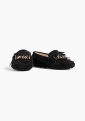 Tod's - Gommino embellished fringed suede loafers - Black - EU 35.5