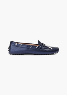 Tod's - Heaven Lacetto metallic textured-leather loafers - Blue - EU 35.5