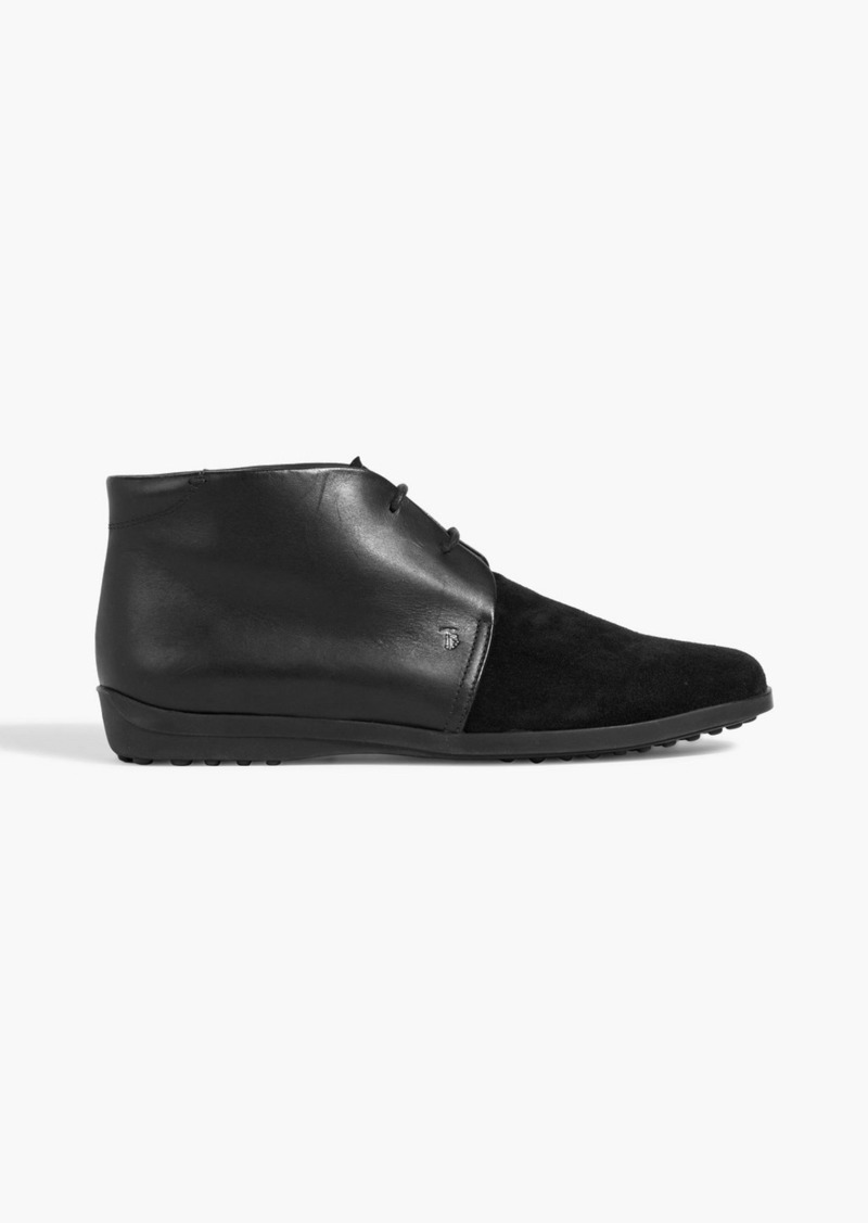 Tod's - Lace-up leather and suede ankle boots - Black - EU 37