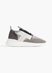 Tod's - Leather-trimmed perforated stretch-knit sneakers - Metallic - EU 40.5