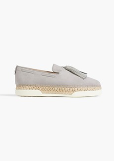 Tod's - Leather-trimmed tasseled suede espadrilles - Gray - EU 38