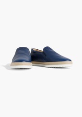 Tod's - Pebbled-leather slip-on sneakers - Blue - UK 10.5