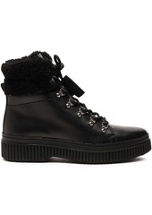 Tod's - Shearling-trimmed leather combat boots - Black - EU 39