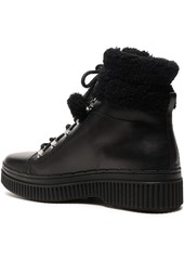 Tod's - Shearling-trimmed leather combat boots - Black - EU 39