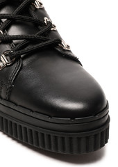 Tod's - Shearling-trimmed leather combat boots - Black - EU 39