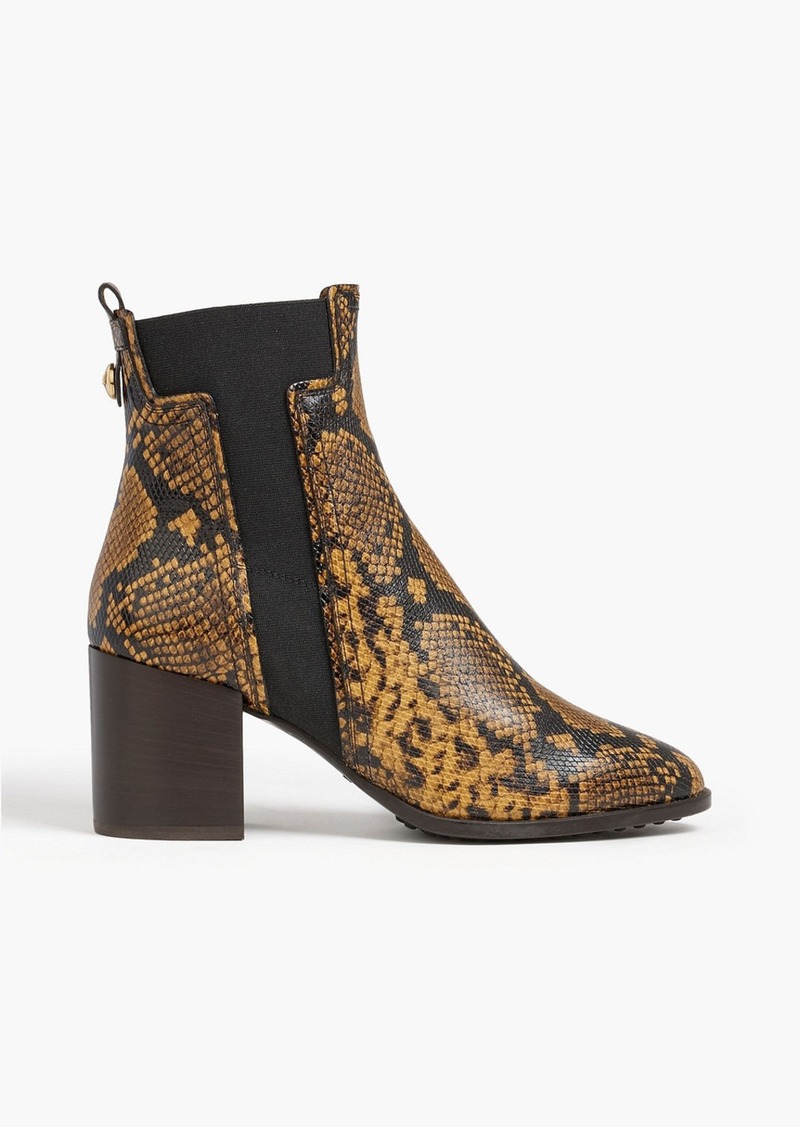 Tod's - Snake-effect leather ankle boots - Brown - EU 35