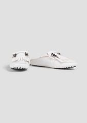 Tod's - T-Ring embellished pebbled-leather slippers - White - EU 35.5