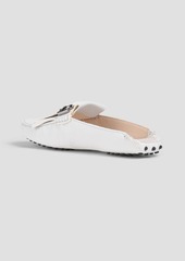 Tod's - T-Ring embellished pebbled-leather slippers - White - EU 35