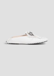 Tod's - T-Ring embellished pebbled-leather slippers - White - EU 34.5