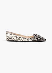 Tod's - T-Ring fringed snake-effect leather point-toe flats - Animal print - EU 35.5