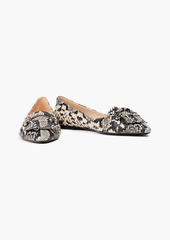 Tod's - T-Ring fringed snake-effect leather point-toe flats - Animal print - EU 35.5