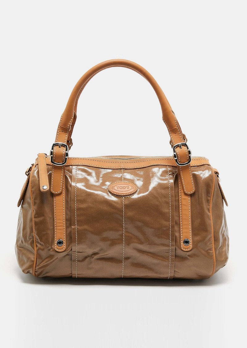 Tod's /beige Coated Canvas And Leather G-Bag Easy Sacca Satchel
