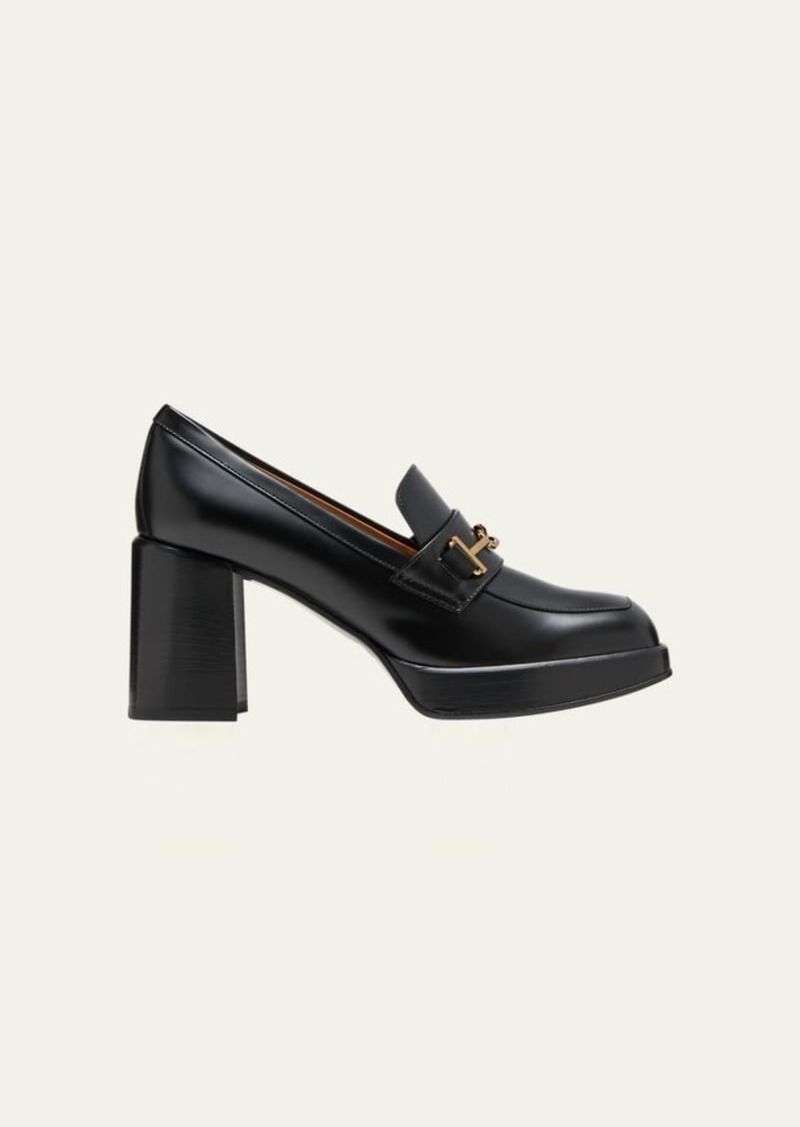 Tod's Calfskin Strap Heeled Loafers