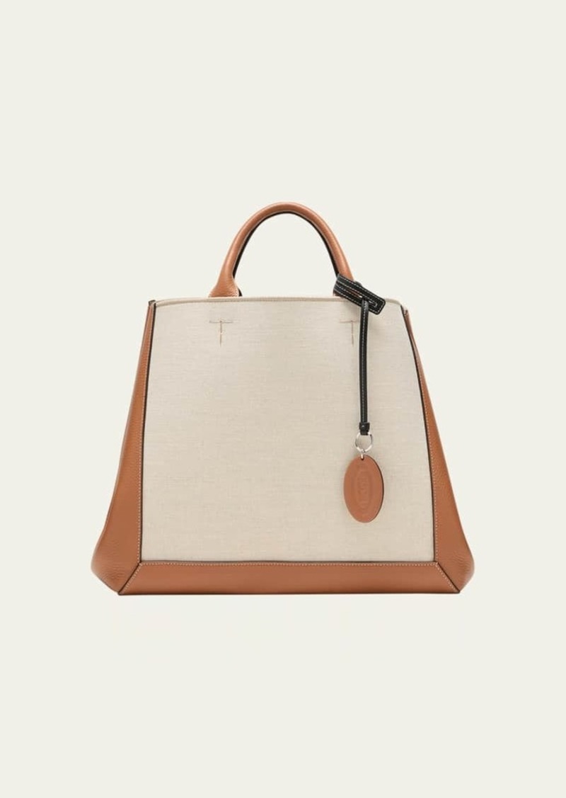 Tod's Large Double Up Leather and Canvas Shopping Bag