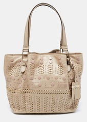 Tod's Metallic Beige Leather Small Studded Flower Tote