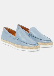 Tod's Raffia-trimmed leather loafers