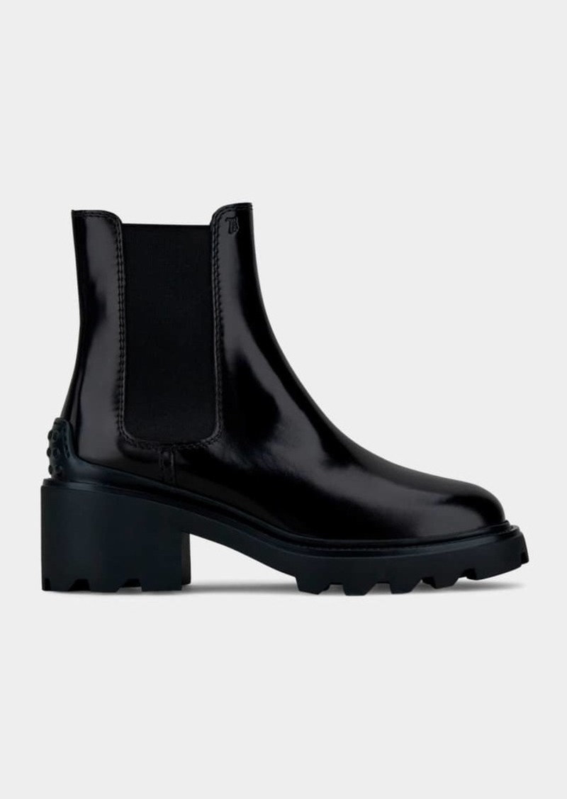 Tod's Shiny Leather Lug-Sole Chelsea Boots