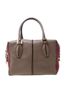 Tod's Taupe/burgundy Leather D-Styling Medium Tote