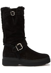 Tod's Woman Buckle-detailed Shearling Boots Black