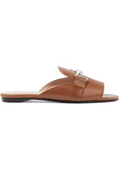 Tod's Woman Double T Embellished Leather Slides Brown