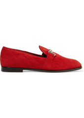 Tod's Woman Double T Embellished Quilted Suede Loafers Red
