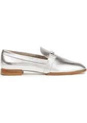 Tod's Woman Double T Embellished Metallic Textured-leather Loafers Silver