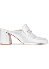Tod's Woman Embellished Metallic Textured-leather Mules Silver