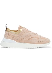Tod's Woman Leather-trimmed Perforated Suede Sneakers Blush