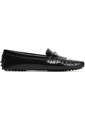 Tod's Woman Fringed Glossed-leather Loafers Black