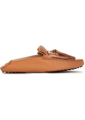 Tod's Woman Fringed Leather Collapsible-heel Loafers Camel