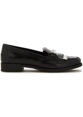 Tod's Woman Two-tone Embellished Glossed-leather Loafers Black