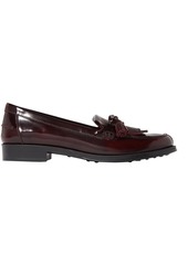 Tod's Woman Gomma Bow-detailed Fringed Burnished-leather Loafers Merlot