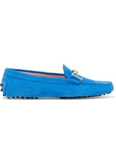 Tod's Woman Gommino Doppia Embellished Suede Loafers Azure