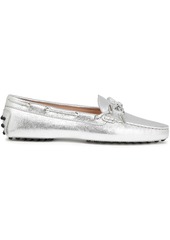 Tod's Woman Gommino Logo-embellished Metallic Pebbled-leather Loafers Silver