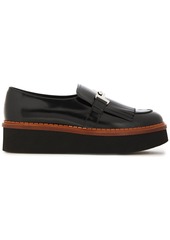 Tod's Woman Kiltie Double T Fringed Glossed-leather Platform Loafers Black