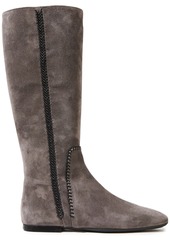 Tod's Woman Leather-trimmed Suede Boots Gray