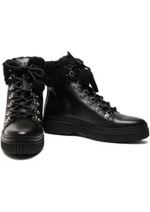 Tod's - Shearling-trimmed leather combat boots - Black - EU 39