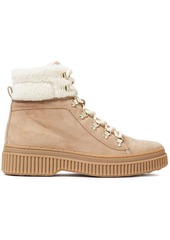 Tod's Woman Shearling-trimmed Suede Combat Boots Taupe