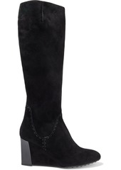 Tod's Woman Suede Wedge Knee Boots Black