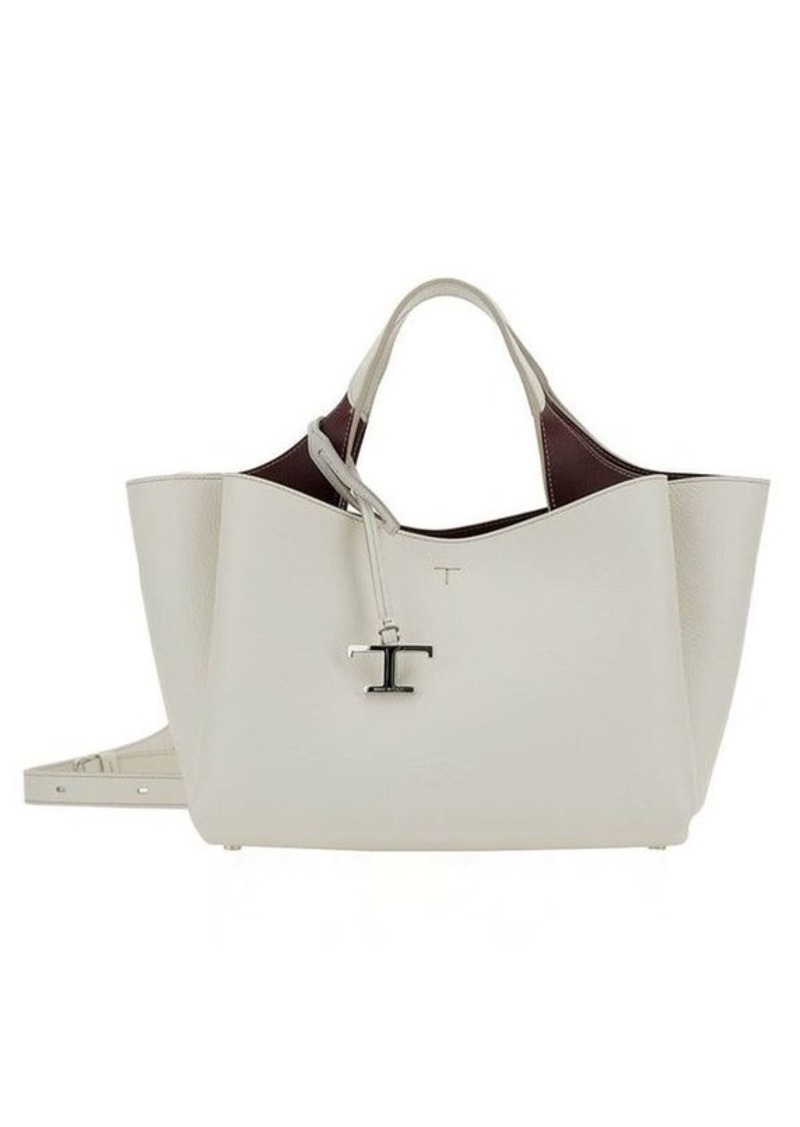Tod's White Handbag with Embossed Logo and T Timeless Charm in Grainy Leather Woman