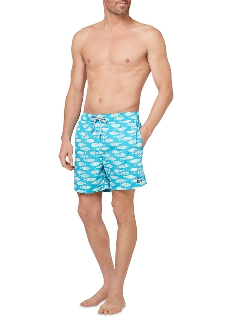 Tom & Teddy Fish Print 6 Swim Trunks