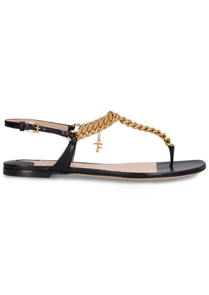 Tom Ford 10mm Zenith Leather & Chain Flat Sandals