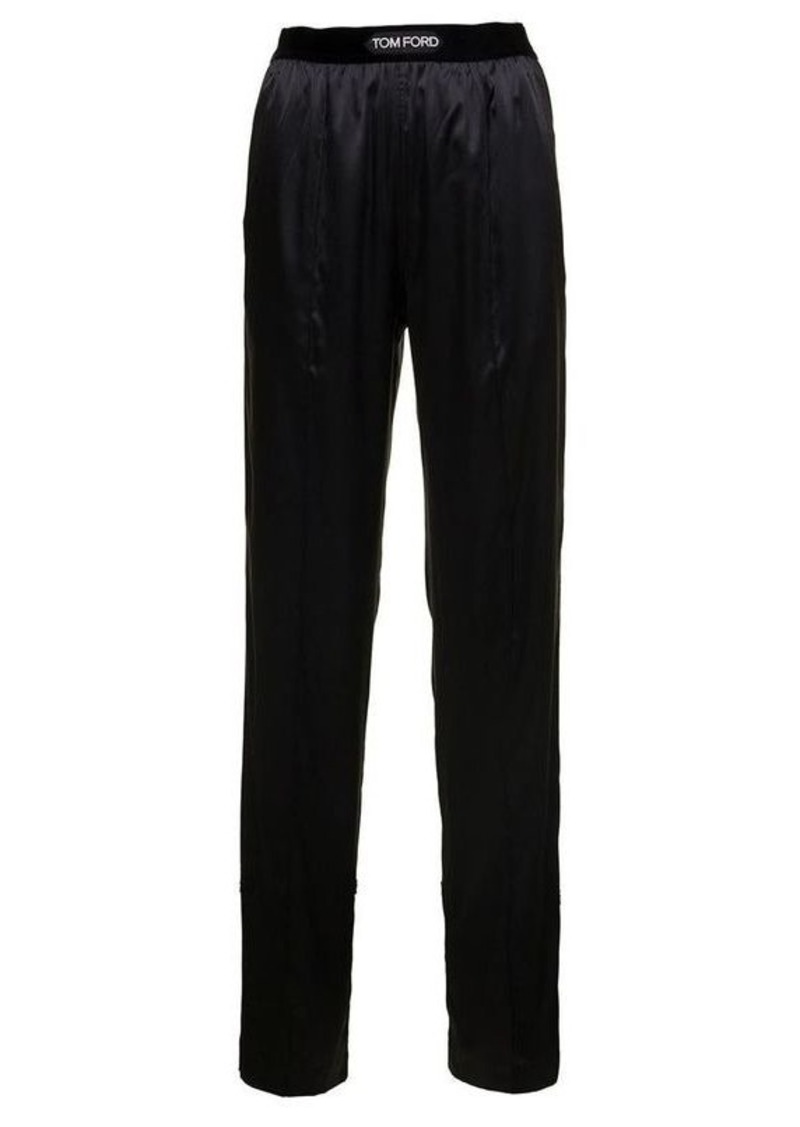 Black Loose Pants with Logo in Stretch Silk Woman Tom Ford
