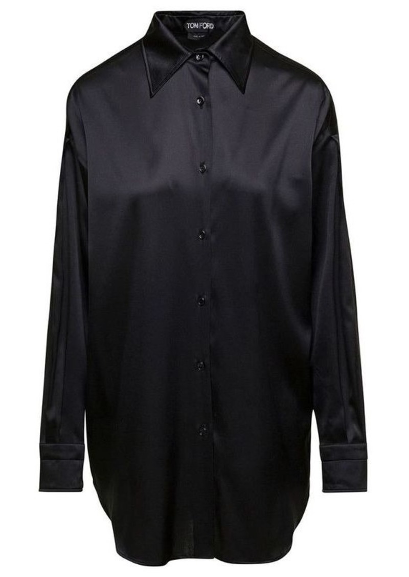 Tom Ford Black Relaxed Shirt with Pointed Collar in Stretch Silk Woman