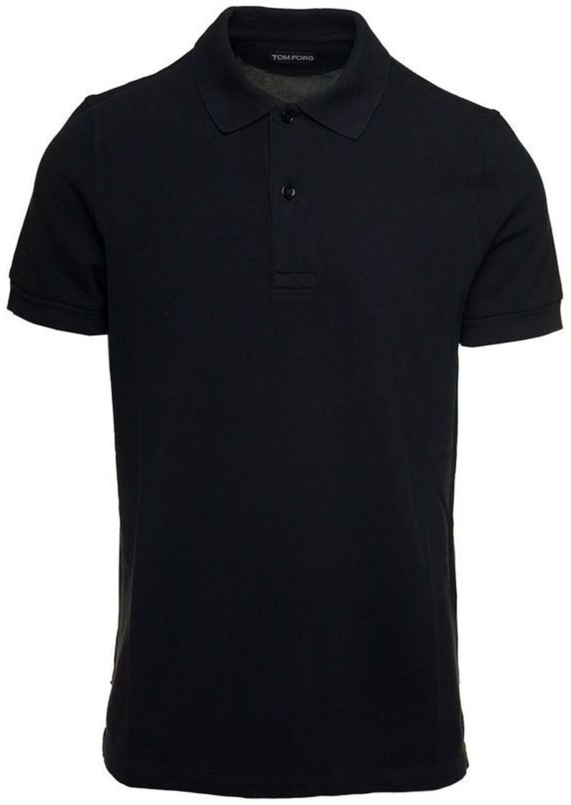 Tom Ford Black Short-Sleeves Polo in Cotton Piquet Jersey Man