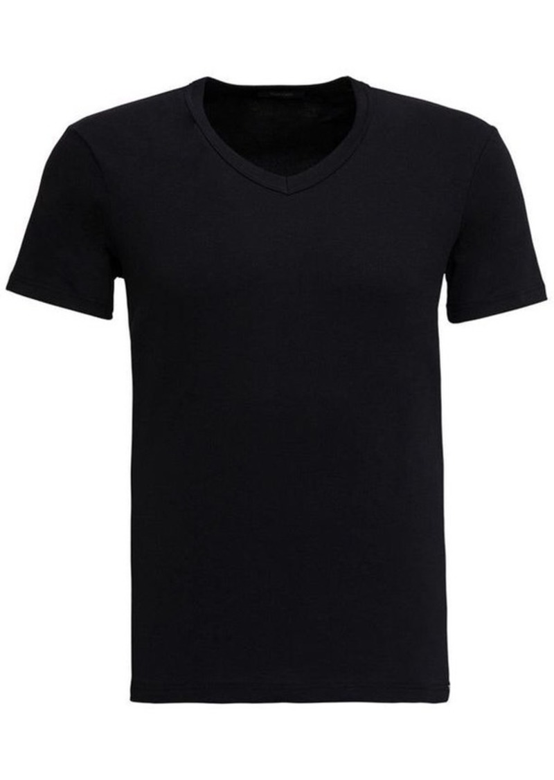 Tom Ford Black Stretch Cotton V-Neck T-Shirt