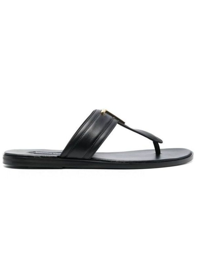 Tom Ford Black Thongs Sandals with Metal T Detail in Leather Man