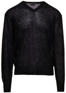 Tom Ford Black V Neck Sweater in Mohair Blend Man